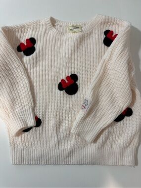 Disney Cream Knit Sweater with Black Minnie Silhouettes and Red Bows